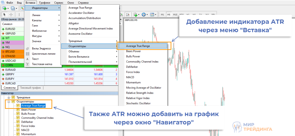 Добавление индикатора ATR Добавить советник ATR